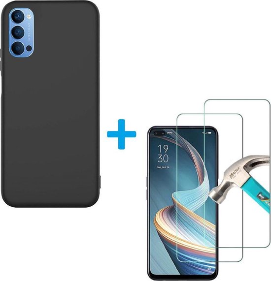 Oppo Reno 4 Pro 5G Hoesjes – Siliconen Backcover – 2 Pack Screenprotector Gehard Glas – Anti Kras – Zwart-Ilumina Benelux