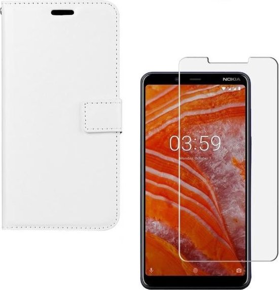 Nokia 3.1 Plus Hoesjes – Portemonnee Hoes – Pasjeshouder – 2x Screenprotector – Wit-Ilumina Benelux