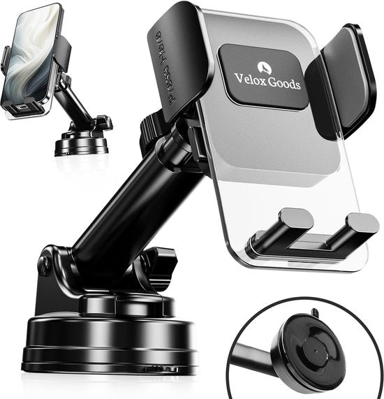 Telefoonhouder auto – Sterke zuignap – 360° draaibaar – Voor dashboard/voorruit/bureau – Zwart-Ilumina Benelux