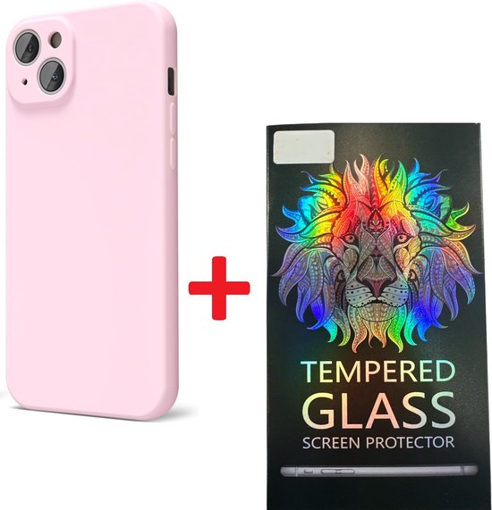 iPhone 15 Plus Hoesjes – Liquid Siliconen Backcover + Screenprotector – Camera Allround Bescherming – Lichtroze-Ilumina Benelux
