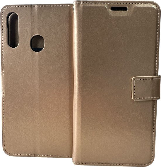Motorola Moto E6s / E6+ Hoesjes – Portemonnee Book Case – Pasjeshouder – 2x Screenprotector – Goud-Ilumina Benelux