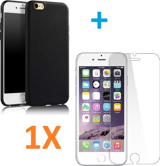 iPhone 7/8/SE 2020/2022 Hoesjes – Soft TPU Siliconen Backcover – 2x Gehard Glas Screenprotector – Zwart-Ilumina Benelux