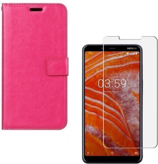 Nokia 3.1 Plus Hoesjes – Portemonnee Hoes – Pasjeshouder – 2x Screenprotector – Roze-Ilumina Benelux