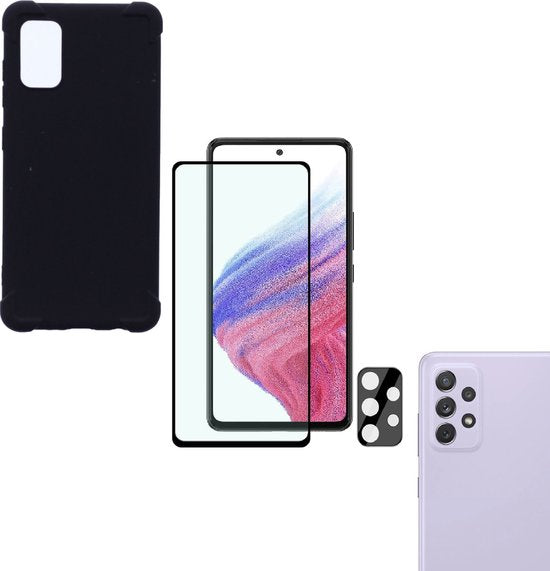 Samsung Galaxy A73 5G Hoesjes – Siliconen Backcover – Schokbestendig – Full Screenprotector + Camera Lens Protector – Zwart-Ilumina Benelux