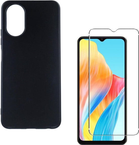 Oppo A38/A18 Hoesjes – TPU Siliconen Backcover – Soft Case – 2x Screenprotector Gehard Glas – Zwart-Ilumina Benelux