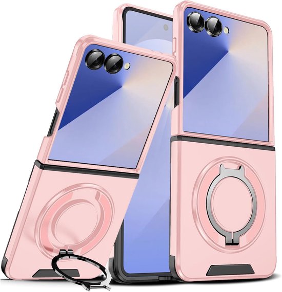Samsung Galaxy Z Flip 7 Hoesjes – Hybrid Backcover – MagSafe Ringstandaard – Schokbestendig – Roze-Ilumina Benelux
