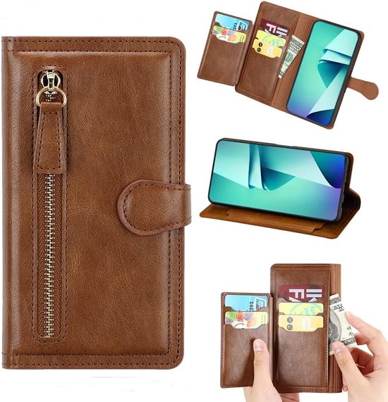 Samsung Galaxy A34 5G Hoesjes – Vintage Portemonnee Hoes – Pasjeshouder – Magneetsluiting – Donkerbruin-Ilumina Benelux