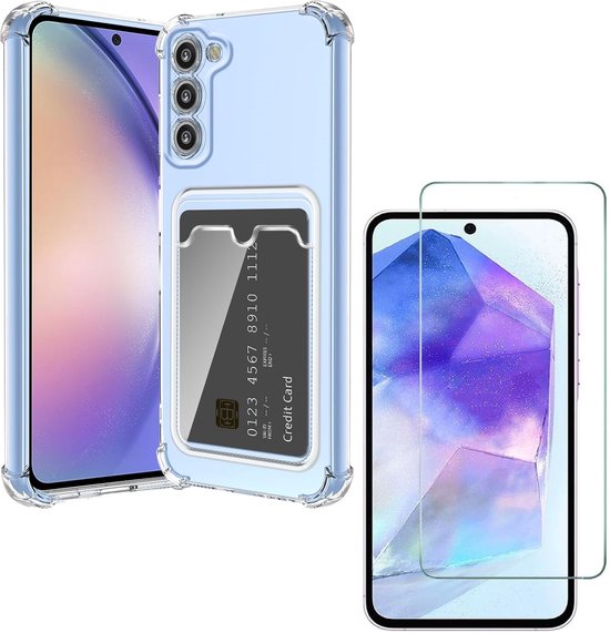 Samsung Galaxy A54 Hoesjes – TPU Backcover met Kaarthouder – Schokbestendig – Inclusief Screenprotector – Transparant-Ilumina Benelux