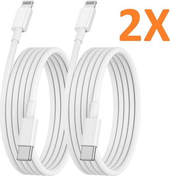 Lightning naar USB-C Oplaadkabel – Geschikt voor iPhone iPad AirPods – 2 Pack 2 Meter – Snelladen – Wit-USB-Kabels-Ilumina Benelux