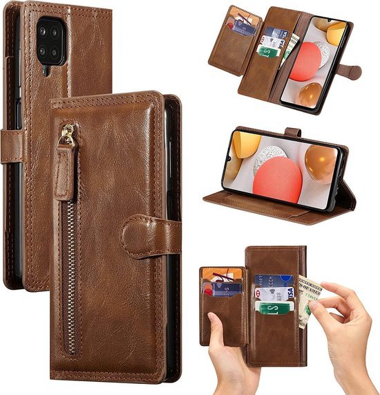 Samsung Galaxy A12 Hoesjes – Vintage Portemonnee Hoes – Pasjeshouder – Magneetsluiting – Donkerbruin-Ilumina Benelux
