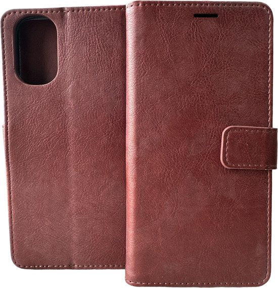 Motorola Moto E32 Hoesjes – Portemonnee Bookcase – Pasjeshouder – Magneetsluiting – Bruin