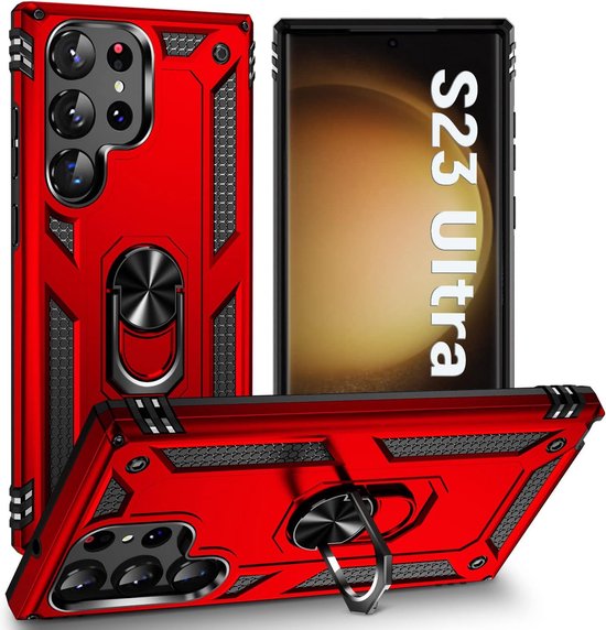Samsung Galaxy S23 Ultra Hoesjes – Hybride Ring Armor Backcover – Schokbestendig – Rood-Ilumina Benelux