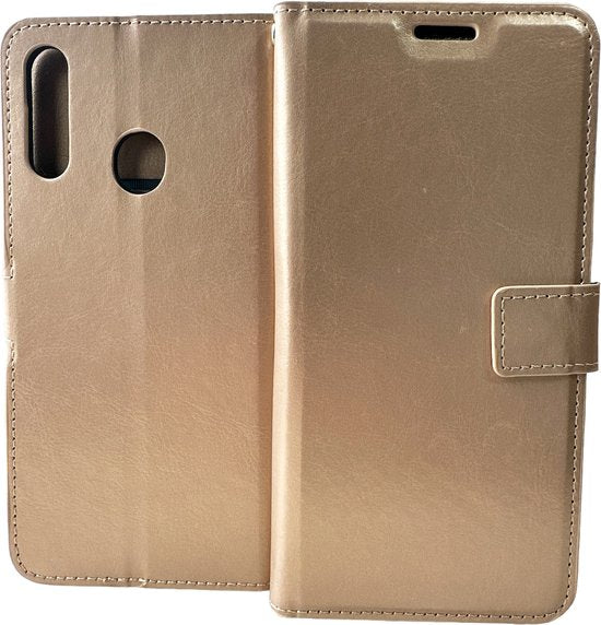 Motorola Moto E6S Hoesjes – Portemonnee Bookcase – Pasjeshouder – Magneetsluiting – Goud
