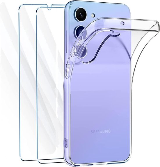 Samsung Galaxy A54 Hoesjes – Transparante Siliconen Backcover – 2x Screenprotector Gehard Glas – Anti-kras-Ilumina Benelux