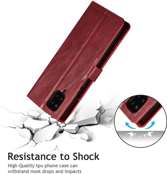 Samsung Galaxy A12 Hoesjes – Vintage Portemonnee Hoes – Pasjeshouder – Magneetsluiting – Rood-Ilumina Benelux