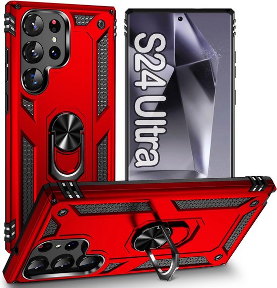 Samsung Galaxy S24 Ultra Hoesjes – Hybride Ring Armor Backcover – Schokbestendig – Anti-Shock – Rood-Ilumina Benelux