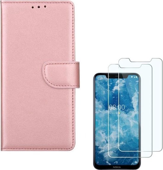 Nokia 7.1 Hoesjes – Portemonnee Hoes – Magneetsluiting – Inclusief 2x Screenprotector – Roségoud-Ilumina Benelux