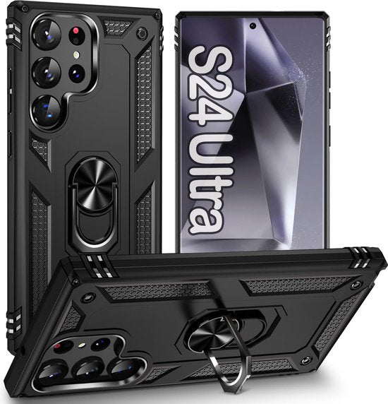 Samsung Galaxy S24 Ultra Hoesjes – Anti-Shock Hybride Ring Armor Backcover – Schokbestendig – Zwart-Ilumina Benelux