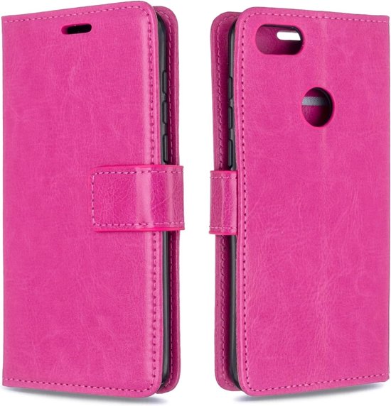 Motorola Moto E6 Play Hoesjes – Portemonnee Book Case – Pasjeshouder – 2x Screenprotector – Roze-Ilumina Benelux