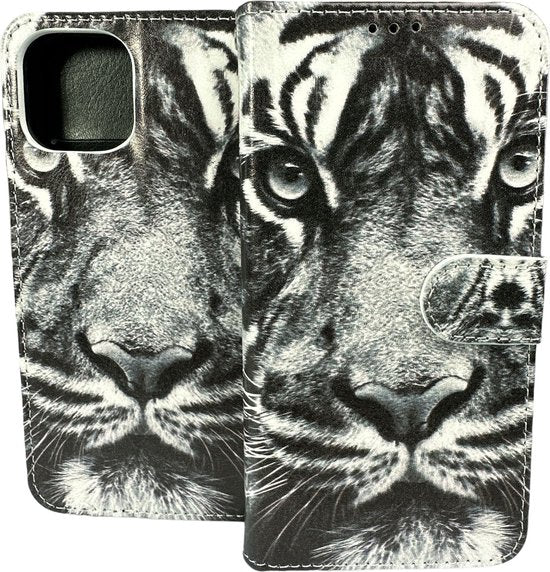 iPhone 14 Plus Hoesjes – Portemonnee Book Case – Pasjeshouder – Magneetsluiting – Tiger Print-Ilumina Benelux