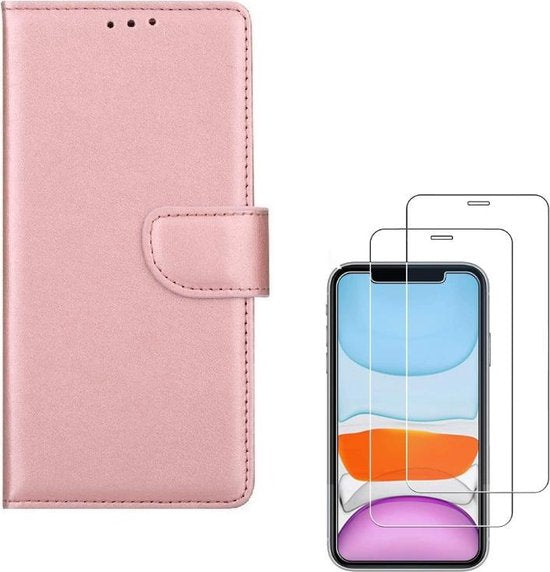 iPhone 11 Hoesjes – Bookcase Portemonnee Hoes – Magneetsluiting – 2x Screenprotector Gehard Glas – Roségoud-Ilumina Benelux