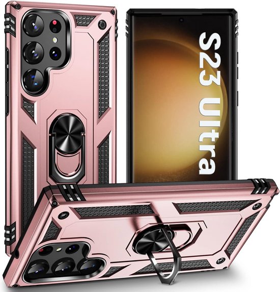 Samsung Galaxy S23 Ultra Hoesjes – Anti-Shock Hybride Ring Armor Backcover – Schokbestendig – Roségoud-Ilumina Benelux