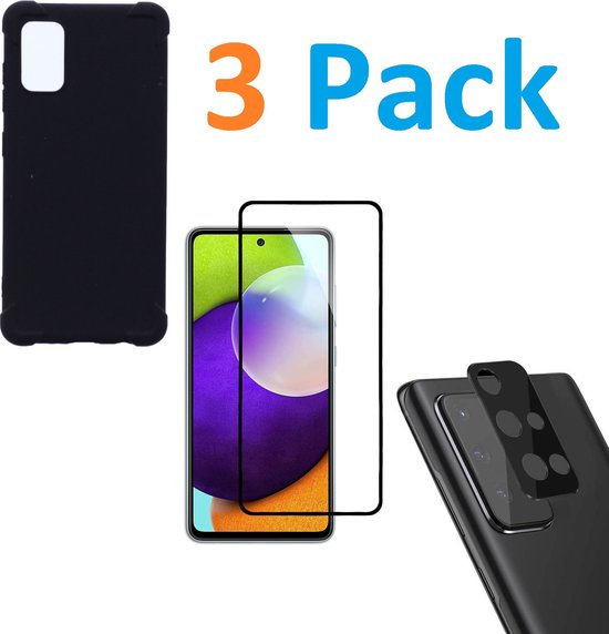 Samsung Galaxy A51 5G Hoesjes – Siliconen Backcover – Schokbestendig – Full Screenprotector + Camera Lens Protector – Zwart-Ilumina Benelux