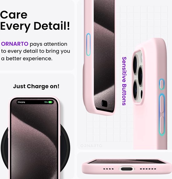 iPhone 15 Pro Hoesjes – Liquid Siliconen Backcover + Screenprotector – Camera Allround Bescherming – Lichtroze-Ilumina Benelux