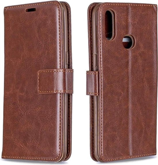Samsung Galaxy A10s Hoesjes – Portemonnee Hoes – 2 Pack Screenprotector – Pasjeshouder – Bruin-Ilumina Benelux