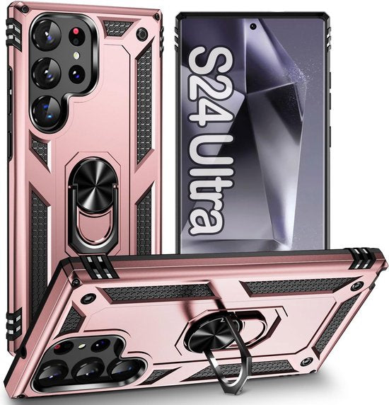 Samsung Galaxy S24 Ultra Hoesjes – Hybride Ring Armor Backcover – Schokbestendig – Anti-Shock – Roségoud-Ilumina Benelux