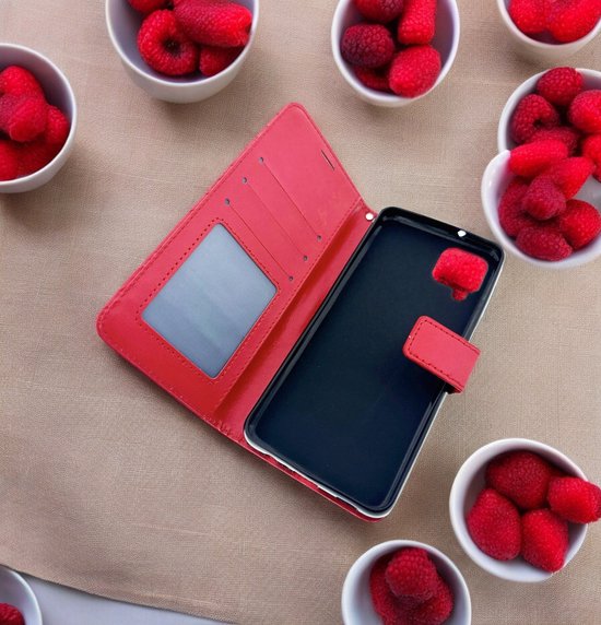 Samsung Galaxy A12 Hoesjes – Portemonnee Bookcase – Magneetsluiting – 2x Gehard Glas Screenprotector – Rood-Ilumina Benelux