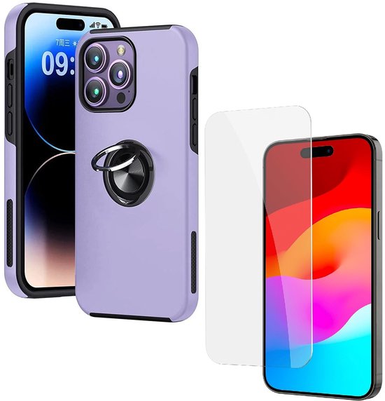 iPhone 16 Pro Hoesjes – Shockproof Backcover – Inclusief Gehard Glas Screenprotector – Paars-Ilumina Benelux