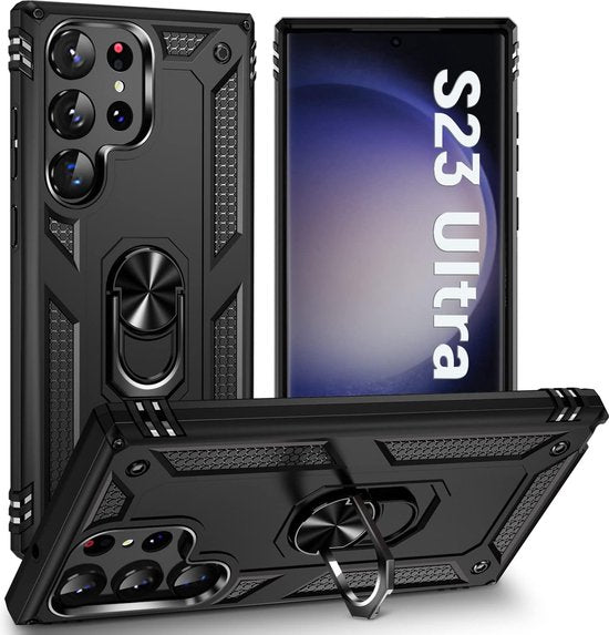 Samsung Galaxy S23 Ultra Hoesjes – Hybride Ring Armor Backcover – Schokbestendig – Zwart-Ilumina Benelux