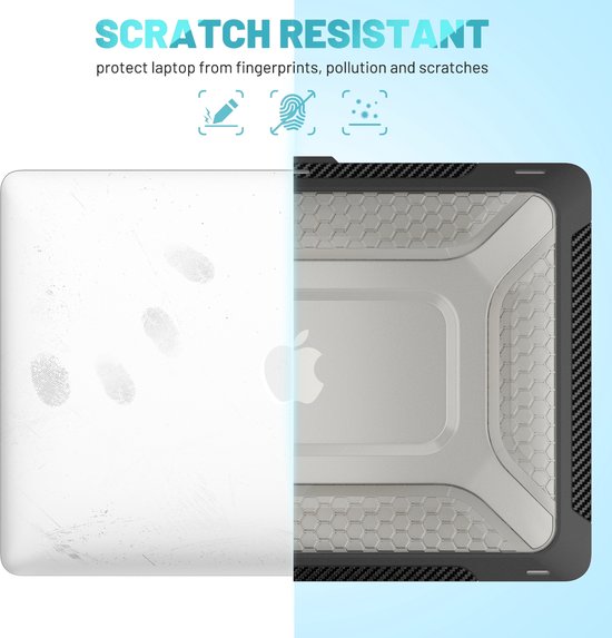 Laptophoes – Geschikt voor MacBook Pro 13 inch 2020 A2338/A2289/A2251/A2159/A1989 – Heavy Duty Armor – Standfunctie – Zwart-Laptopcover-Ilumina Benelux
