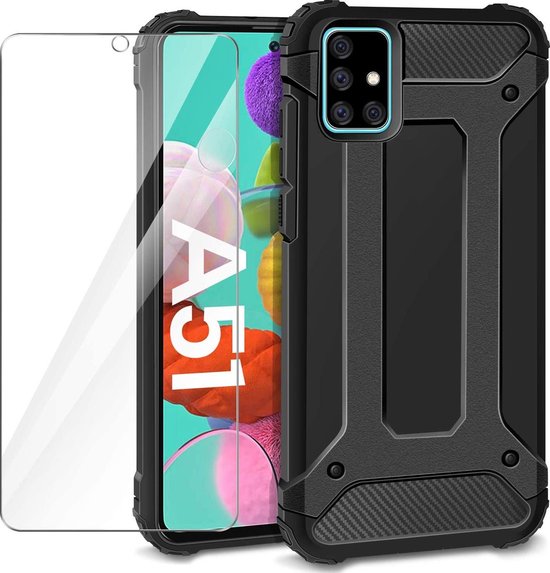 Samsung Galaxy A51 Hoesjes – Heavy Duty Backcover – Schokbestendig – Inclusief Tempered Glass Screenprotector – Zwart-Ilumina Benelux