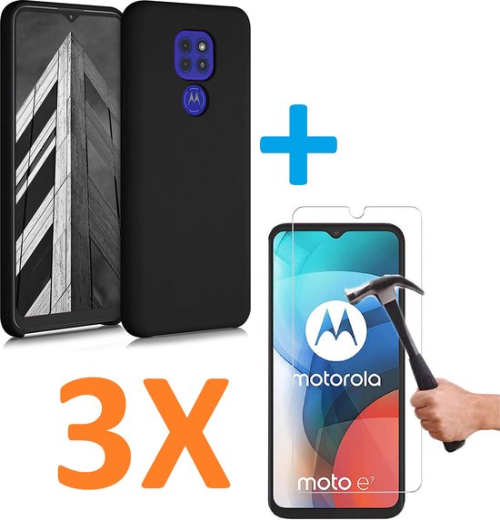 Soft TPU Zwart hoesje Silicone Case + 3X Screenprotector Geschikt voor: Motorola Moto E7