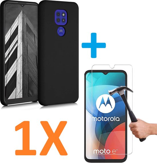 Soft TPU Zwart hoesje Silicone Case + 1X Screenprotector Geschikt voor: Motorola Moto E7