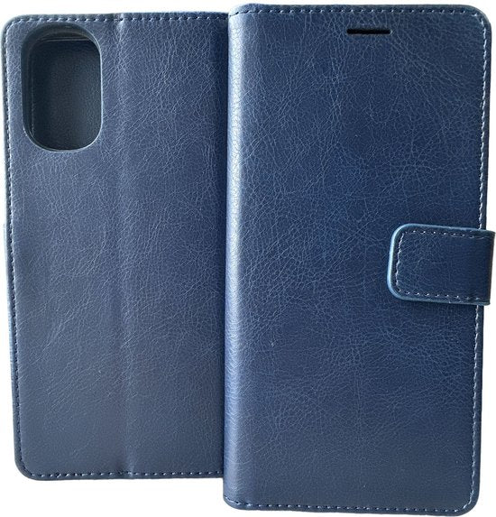 Portemonnee Bookcase Hoesje + 2 Pack Glas Geschikt voor: Motorola Moto E32 / E32s - Blauw