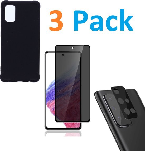 Samsung Galaxy A51 5G Hoesjes – Siliconen Backcover – Schokbestendig – Privacy Screenprotector + Camera Lens Protector – Zwart-Ilumina Benelux