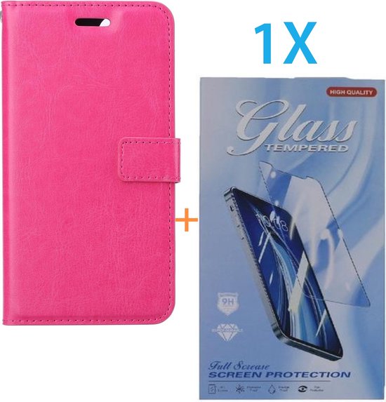 Oppo A79 5G Hoesjes – Portemonnee Bookcase – Pasjeshouder – Magneetsluiting – Roze + Screenprotector-Ilumina Benelux