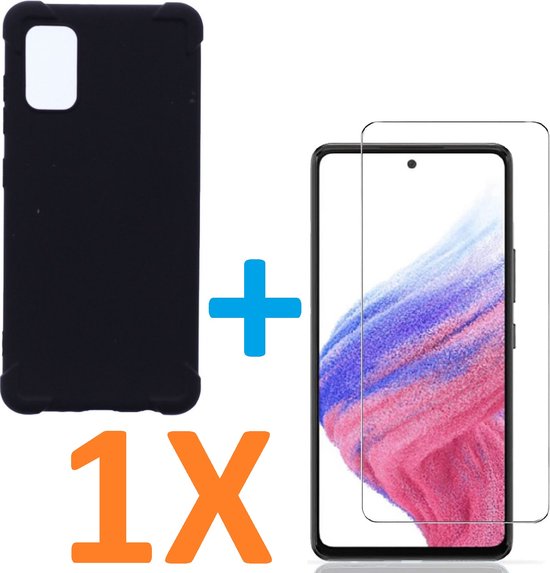 Samsung Galaxy A51 5G Hoesjes – Anti-Shock Siliconen Backcover – Schokbestendig – 1 Pack Screenprotector Glas – Zwart-Ilumina Benelux