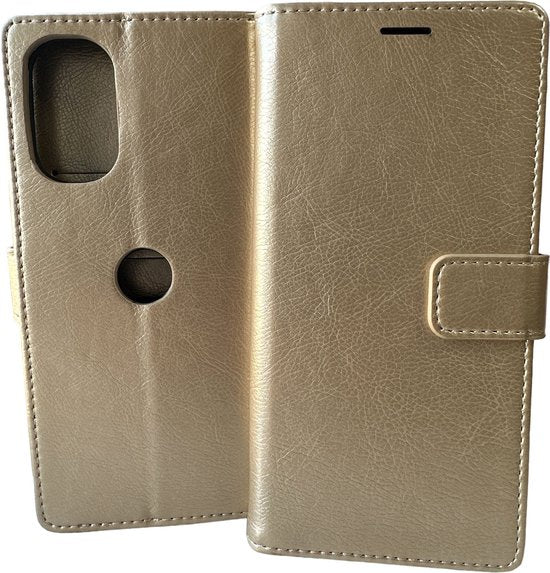 Motorola Moto G62 5G Hoesjes – Portemonnee Bookcase – Pasjeshouder – 2 Pack Gehard Glas – Goud-Ilumina Benelux
