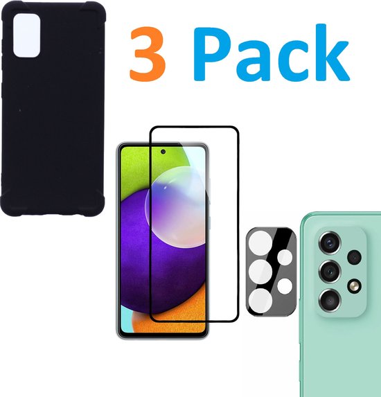 Samsung Galaxy A53 5G Hoesjes – Siliconen Backcover – Schokbestendig – Full Screenprotector + Camera Lens Protector – Zwart-Ilumina Benelux