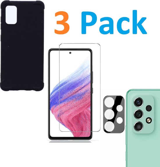 Samsung Galaxy A53 5G Hoesjes – Siliconen Backcover – Schokbestendig – Screenprotector & Camera Lens Protector – Zwart-Ilumina Benelux