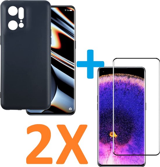 Oppo Find X5 Pro Hoesjes – Soft TPU Siliconen Backcover – 2x Gehard Glas Screenprotector – Schokbestendig – Zwart-Ilumina Benelux