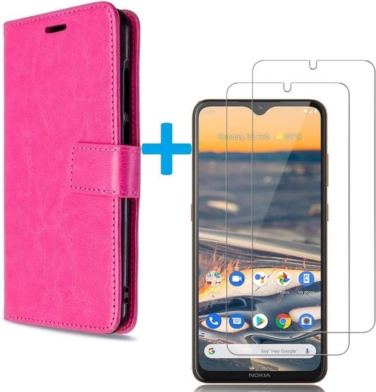Nokia 1.3 Hoesjes – Bookcase Portemonnee Hoes – Magneetsluiting – Pasjeshouder – Roze + 2x Screenprotector-Ilumina Benelux
