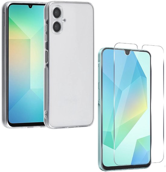 Samsung Galaxy A06 Hoesjes – Transparante Siliconen Backcover – 2 Pack Screenprotector Gehard Glas – Anti Kras – Transparant