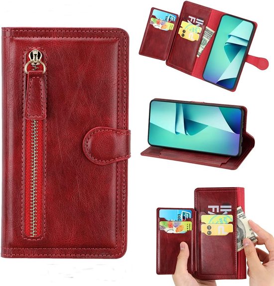 Premium Vintage Wallet Hoesje Geschikt voor Samsung Galaxy A34 5G - Rood