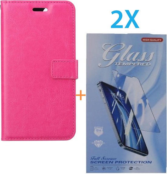 iPhone 14 Hoesjes – Portemonnee Hoes – Pasjeshouder – 2x Screenprotector – Roze-Ilumina Benelux