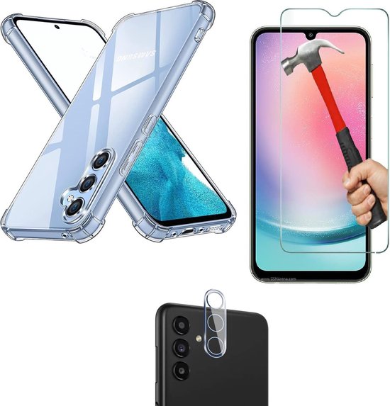 Samsung Galaxy A34 Hoesjes – Anti-shock Siliconen Backcover – Transparant – Screenprotector Gehard Glas + Camera Lens Protector-Ilumina Benelux